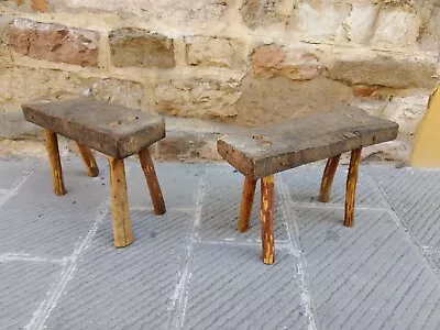 Pair Primitive Handcrafted Wooden Farm Stool 19th • $150