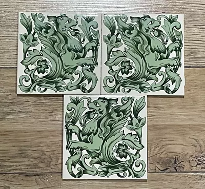 3 Vintage Decorative H & R Johnson Dragon Ceramic Wall Tiles Art Picture • $54.19