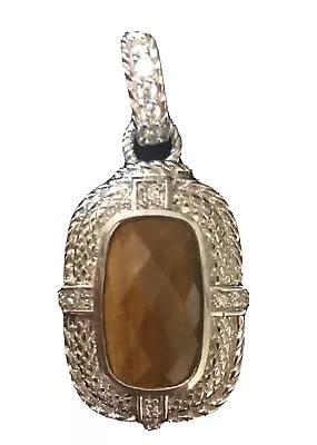$60 • Buy Judith Ripka Sterling Silver Pendant Enhancer Faceted Tiger's Eye Gemstone & CZ