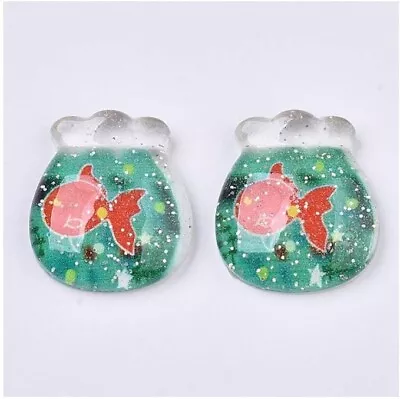 10x Kawaii Gold Fish Pet Bowl Resin Cabochons Jewellery Charms DIY Phone 28mm • £2.99