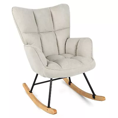 Costway Modern Linen Rocking Accent Chair Upholstered Glider Rocker Armchair • £119.95