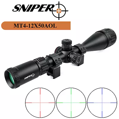 Sniper 4-12x50mm Rifle Scope R/G/B Illuminated Mil-Dot Reticle Mount Included • $79.99