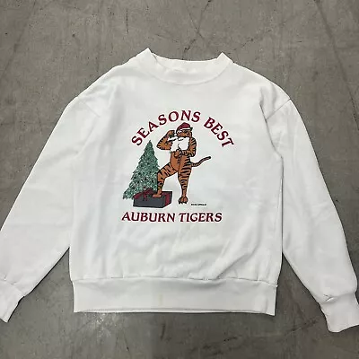 Vintage Auburn Tigers Sweater Mens XL White Cotton Fleece Pullover Crewneck 90s • $24.99