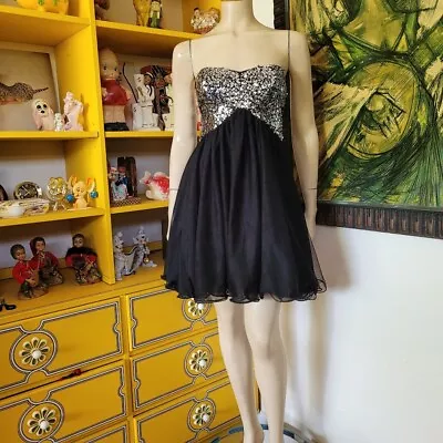 Vtg 90s Sequin Strapless Mini Party Homecoming Prom Dress Blondie Nites XS/S • $45