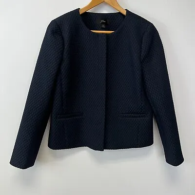 J.Crew Jacket Womens 6 Crop Navy 3/4 Sleeve Round Neck Button Lined Coat Cruise • $51.27