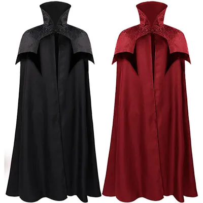 Gothic Men Jacquard Cloak Medieval Vampire Cloak Halloween Queen Lady Cloak • £29.99