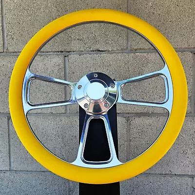 14  Yellow Billet Half Wrap Steering Wheel Horn Chevy Muscle C10 Ford Rod • $123.49