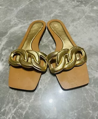 ZARA Crescent Gold Women’s Sandals SZ EU 39 US 8-8.5 • $24.99
