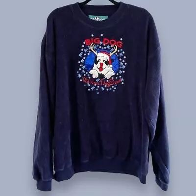 Vintage 90s Big Dogs Fleece Embroidered Navy Christmas Sweatshirt SZ XL Red Nose • $19.99