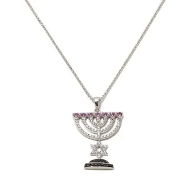 Rarities Sterling Silver Pink Sapphire & Zircon Menorah Pendant Necklace • $99