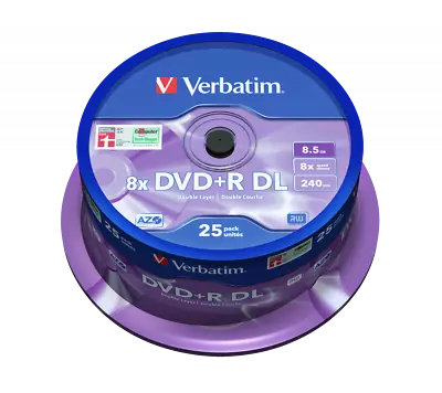 Verbatim DVD+R DL 8.5GB 25Pk White Wide Inkjet 8x Printable CMVD43667 Disc • $85.95