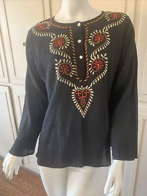 Vintage Boho Embroidered Shirt.  Size Medium.  World Market.  Made In India • $24