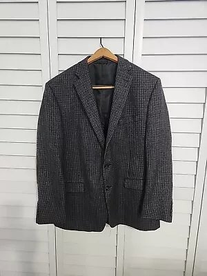 Chaps Ralph Lauren Gray Houndstooth Blazer Sport Coat 44  Leather Accents Elbow  • $44