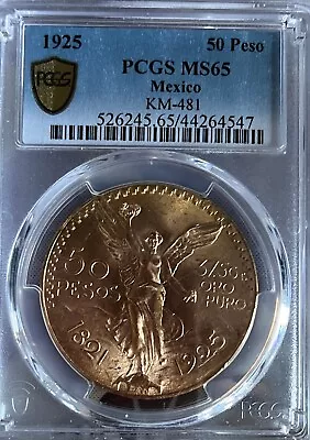 1925 Centenario 22k Gold Mexican 50 Pesos Coin  PCGS MS65 Only 5 Finer. • $5695