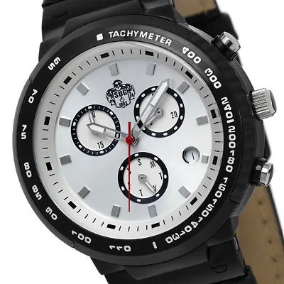 Sug Heat Mens Swiss Isa Chronograph Quartz Movement Leather Watch Silver S.u.g. • $69.59