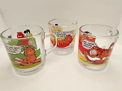 Set Of 3 Vintage Garfield Mugs Coffee Cups Jim Davis McDonalds Glass 1978 • $16.99