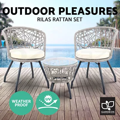 Gardeon Outdoor Furniture Rattan Bistro Set Chair Patio Garden Wicker Round 3pc • $209.95