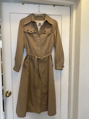 Vintage Trench Coat Tan Long Rivets Womens Small • $33