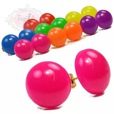 Retro Bright Neon Round Stud Earrings. Disco 80's Pop Style • £1.49