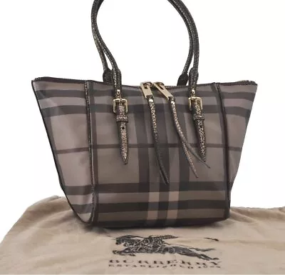 Authentic BURBERRY Vintage Check Shoulder Tote Bag PVC Leather Brown 7209I • $46