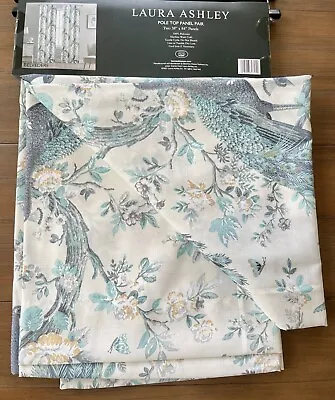 LAURA ASHLEY 38x 84” Belvedere Aqua Peacock Pole Top Curtain Window Panel Pair • £66.05