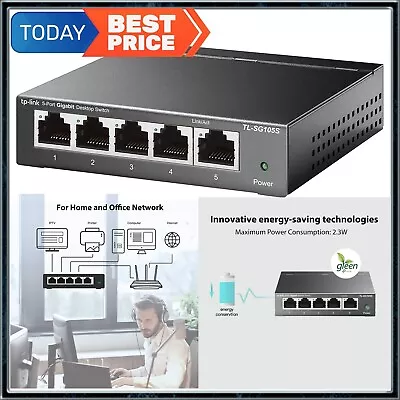 TP-Link TL-SG105S 5-Port Desktop Gigabit Ethernet Switch/Hub Ethernet Splitter • £18.49