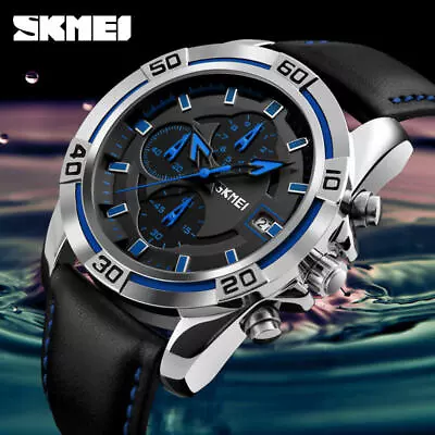 3atm Waterproof SKMEI Design Quartz Analogue Genuine Leather Strap Mens Watch UK • £21.99