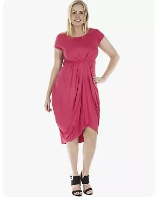 *SALE*  ITALIAN Lagenlook  STRETCHY JERSEY Balloon HEM Dress OSFA 10 12 14 PINK • £14.95