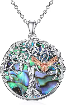 Owl Necklace For Women 925 Sterling Silver Tree Of Life Necklace With Abalone Sh • $88.27