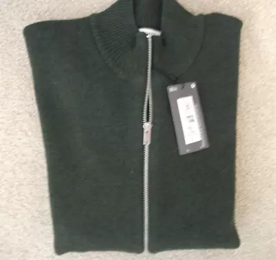 M&s Mens Size 2xl 47-49  Cotton Blend Full Zip Cardigan Jumper Khaki Bnwt • £18.50