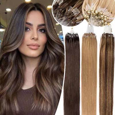 Micro Ring Loop Tip Remy Human Hair Extensions Straight Micro Beads Link Hair 18 • $40.80