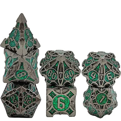 7pcs Polyhedral Metal Dice Set For Dungeons & Dragons DND RPG Roleplaying Green • $18.39