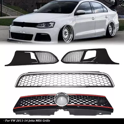$104.52 • Buy For VW 2011-14 Jetta MK6 GLI  Front Upper Lower Grill & Red Trim Style W/ Bezel