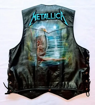 Metallica Hand Painted Patched Motorcycle Mens Leather Jacket Size 44 • $250