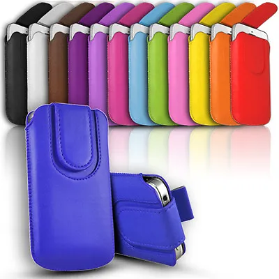 Magnetic Button Leather Pull Tab Case Cover Pouch For Various Handsets • £3.79