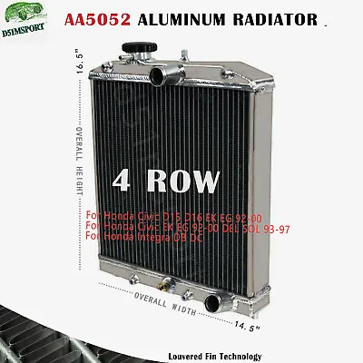 4 Row Core Aluminum Radiator For 1992-2000 Honda Civic Integra 1.4L/1.6L L4 4Cyl • $94.05