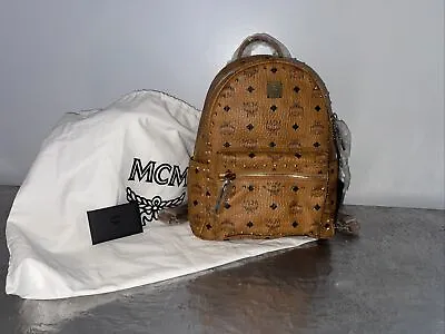 MCM Authentic Stark Cognac Visetos Beige Leather Studded Backpack BNWT MSRP$1255 • $875