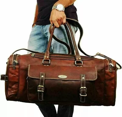 $53.04 • Buy New Genuine Bag Leather Travel Men Duffel Luggage Gym L Vintage Weekend Brown