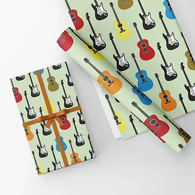 Guitar Design Gift Wrapping Paper & Matching Tag 50x70cm • £2.75