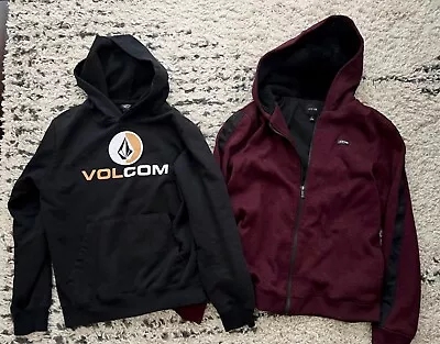 Lot 2 Boys Sweatshirt Hoodie Zipup Set Volcom Joes Size Large Black Burgundy Red • $28