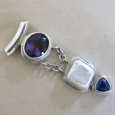 Sterling Silver Pendant With Amethyst & Mother Of Pearl 10.1g [3465] • $54.95