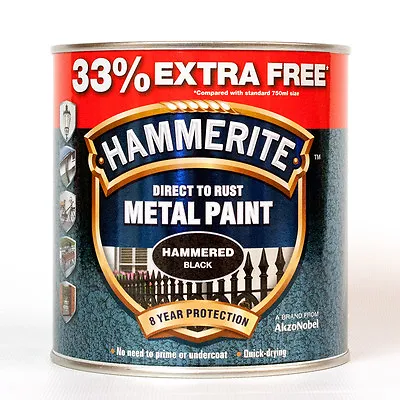 Hammerite Metal Paint Hammered - Black - 750ml - 33% EXTRA FREE 1L Tin • £20.99