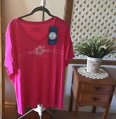 Life Is Good Women Bright Pink Beach Bound Hibiscus Flower T-Shirt Size XXXL NWT • £21.81