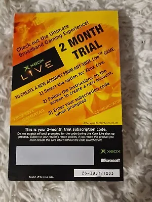 Collectible XBOX Live 2 Month Trial Card ***Mint Condition*** ***Unstratched*** • £6.50