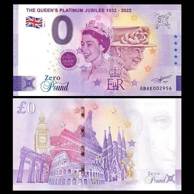 Zero 0 Euro Pound Souvenir 2022 Elizabeth II The Queen's Platinum Jubilee • £8.40