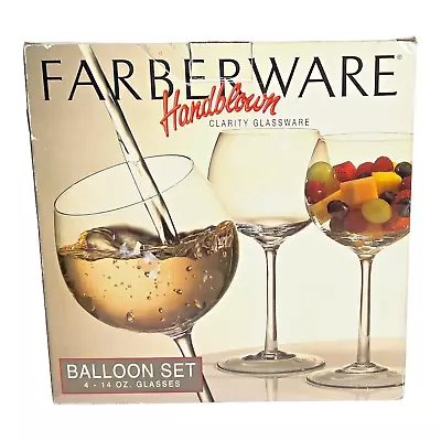 Set Of Four Farberware Handblown Stemware Balloon Wine Glasses 14 Oz New In Box • $18