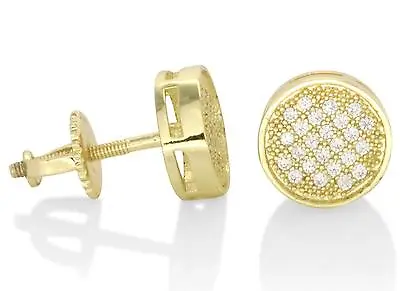 Screw Back Micro Pave Cz Earrings Men Women Round 8mm 14k Gold Plated Hip Hop • $14.99