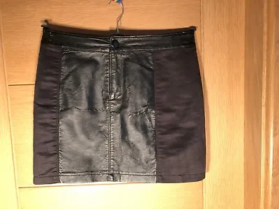 Black Faux Leather And Suede Button And Zip Front Mini Skirt Size 12 • £0.99