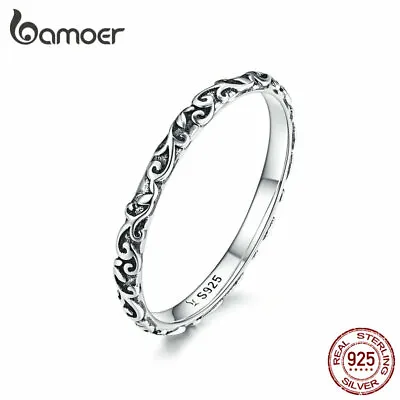 BAMOER Women Finger Ring S925 Sterling Silver Retro Fashion Jewelry Size 6-9 • $5.28