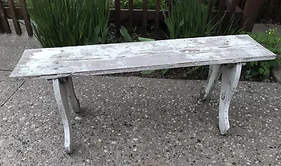 VTG French Rustic FARM CHIC WOOD BENCH Shabby Chic Cottage Chippy White Scroll • $155